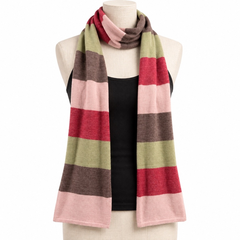 Bossini Scarf Womens OS Multicolor Striped Lambswool Blend Knit Winter Accessory